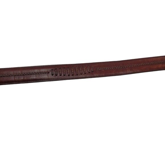 Vtg 90s Mens Cognac Brown Leather Belt Sz 34 Braided Inlay Silver Distressed Buc - Picture 13 of 16